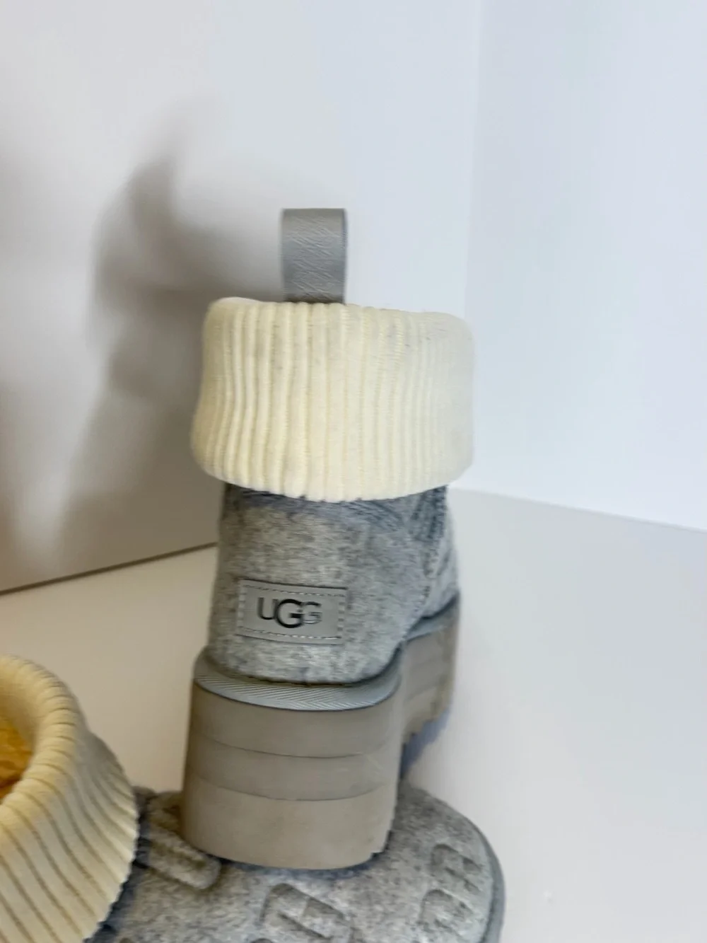 UGG Gray Quilted Boot with Cream Fold-Over Cuff